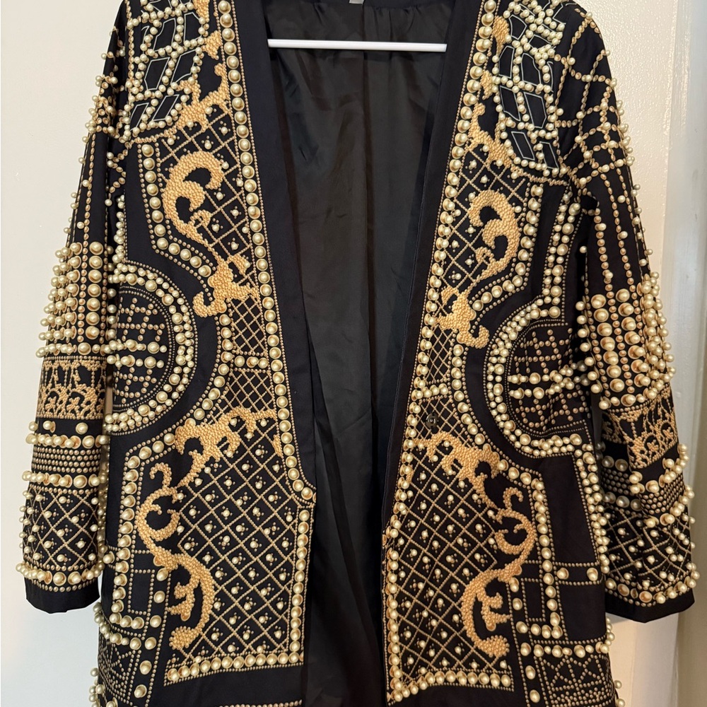 Handmade pearly Black and Gold Embellished Jacket